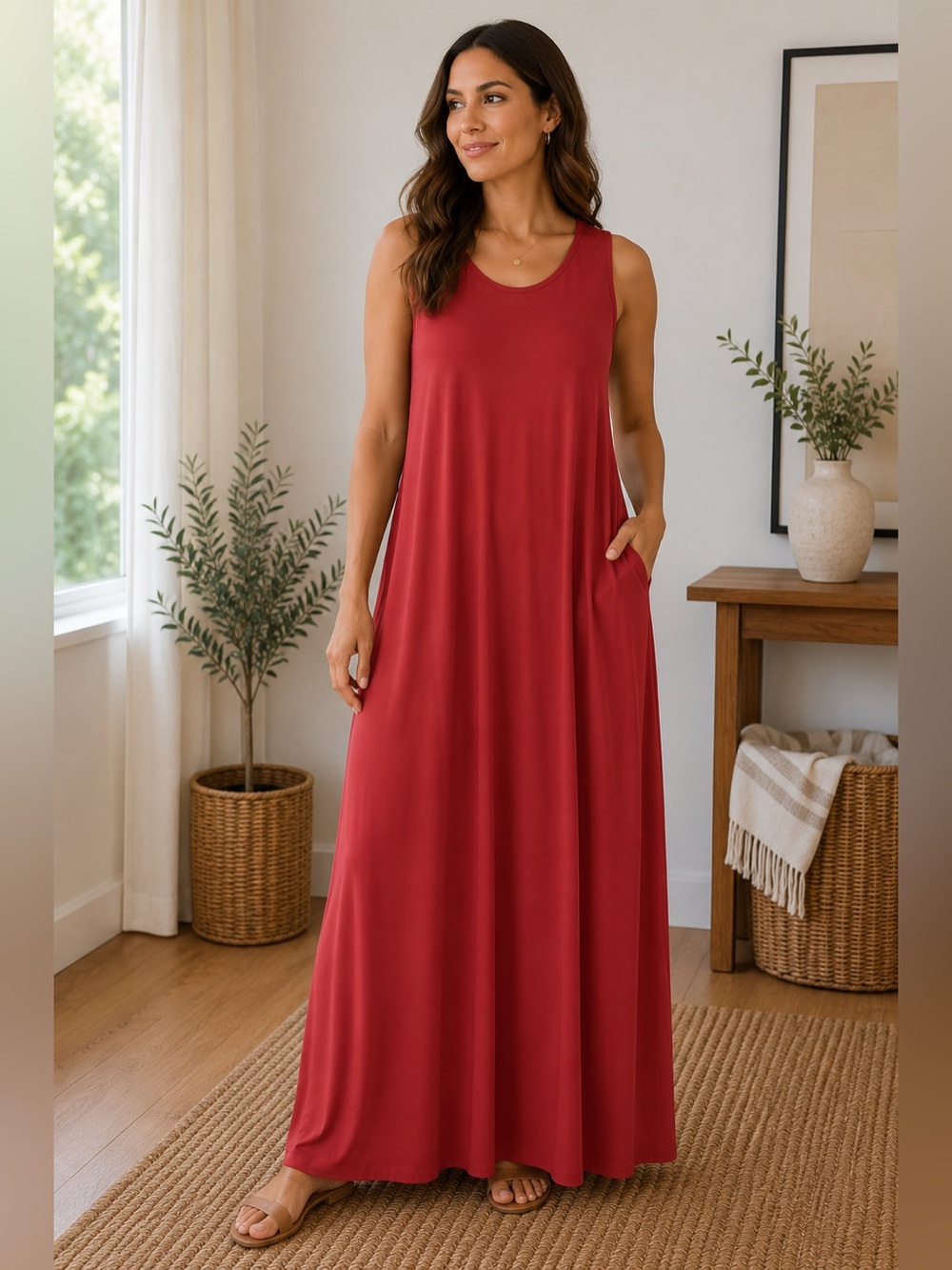 Milan Kiss Sleeveless Maxi Dress | Large | Soft Stretch Red Maxi